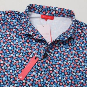 REDVANLY PUREPoly Marne Polo Shirt Men's M Midnight Navy Multi Floral Stretch